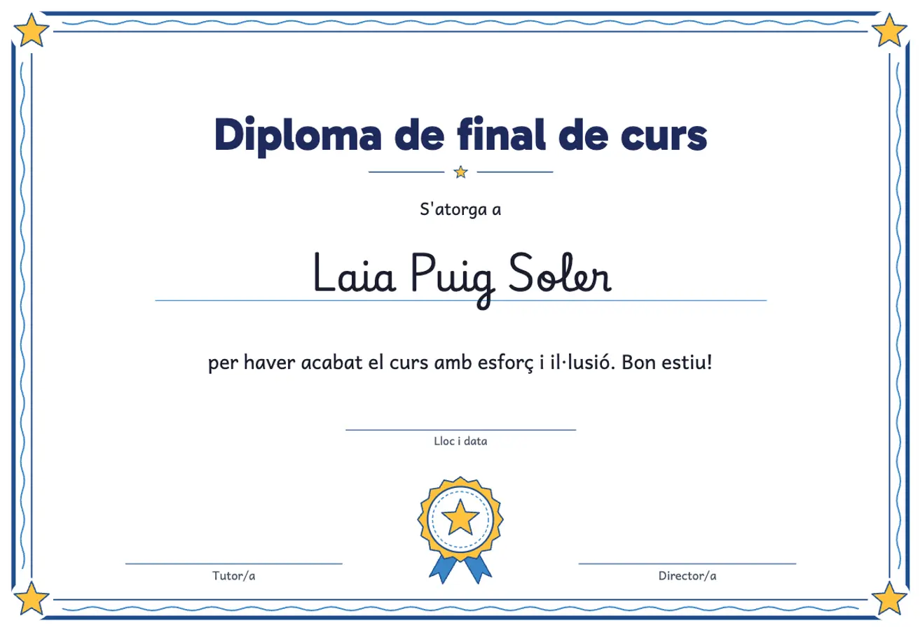 Diplomes escolars per imprimir: exemple de fitxa A4 per imprimir, primera pàgina de la fitxa de l’alumne