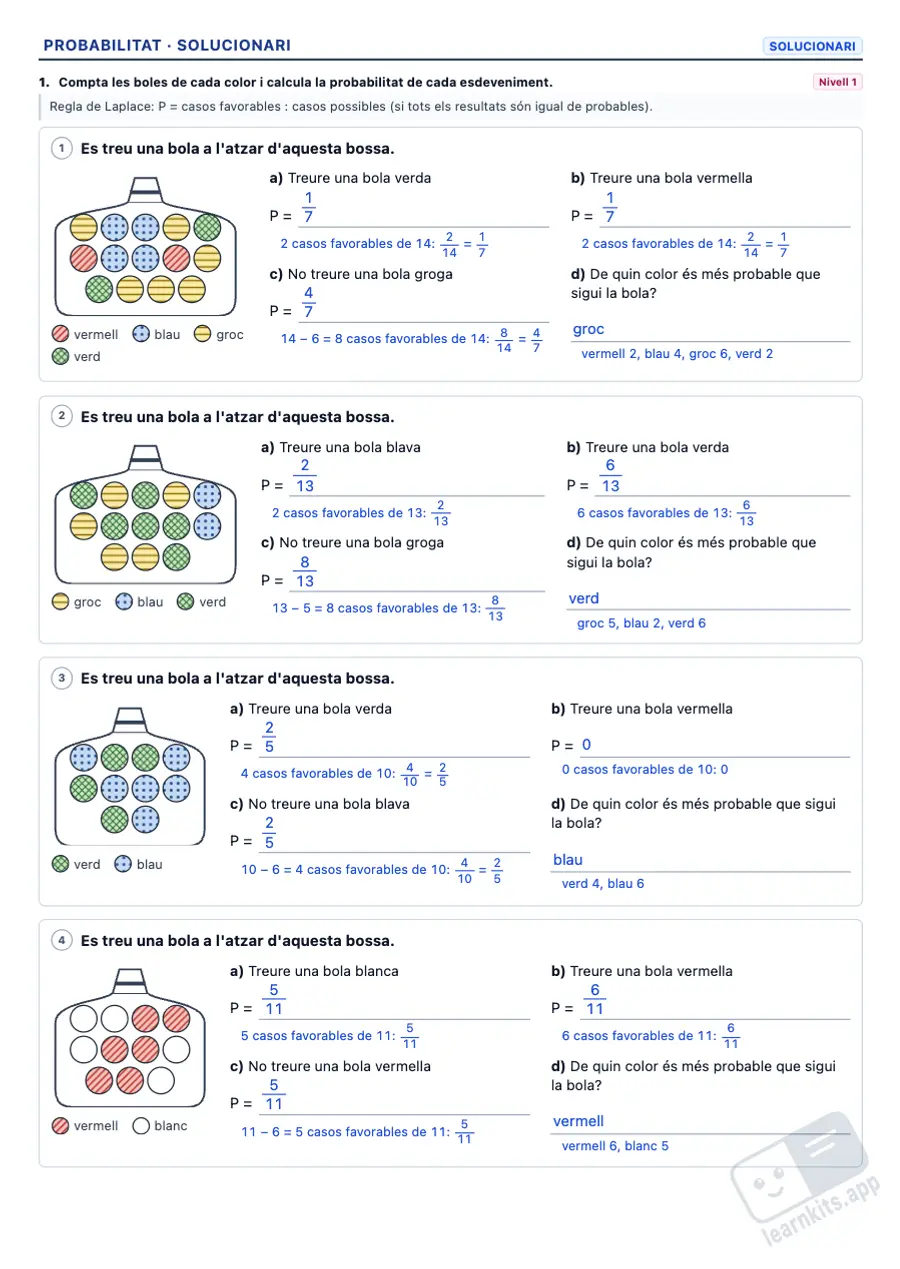 Generador de Fitxes de Probabilitat: exemple de solucionari de la mateixa fitxa, primera pàgina