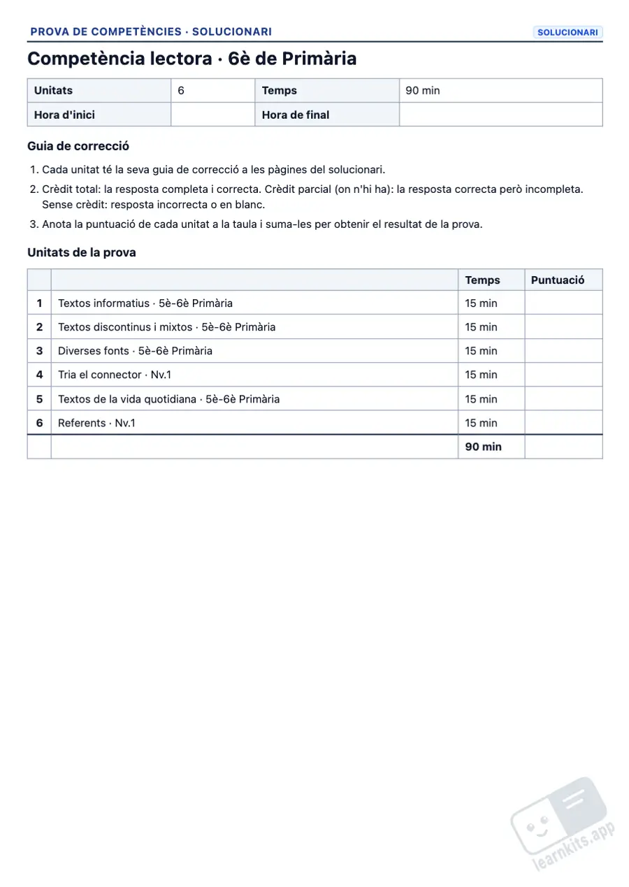 Proves de competències tipus PISA per imprimir: exemple de solucionari de la mateixa fitxa, primera pàgina