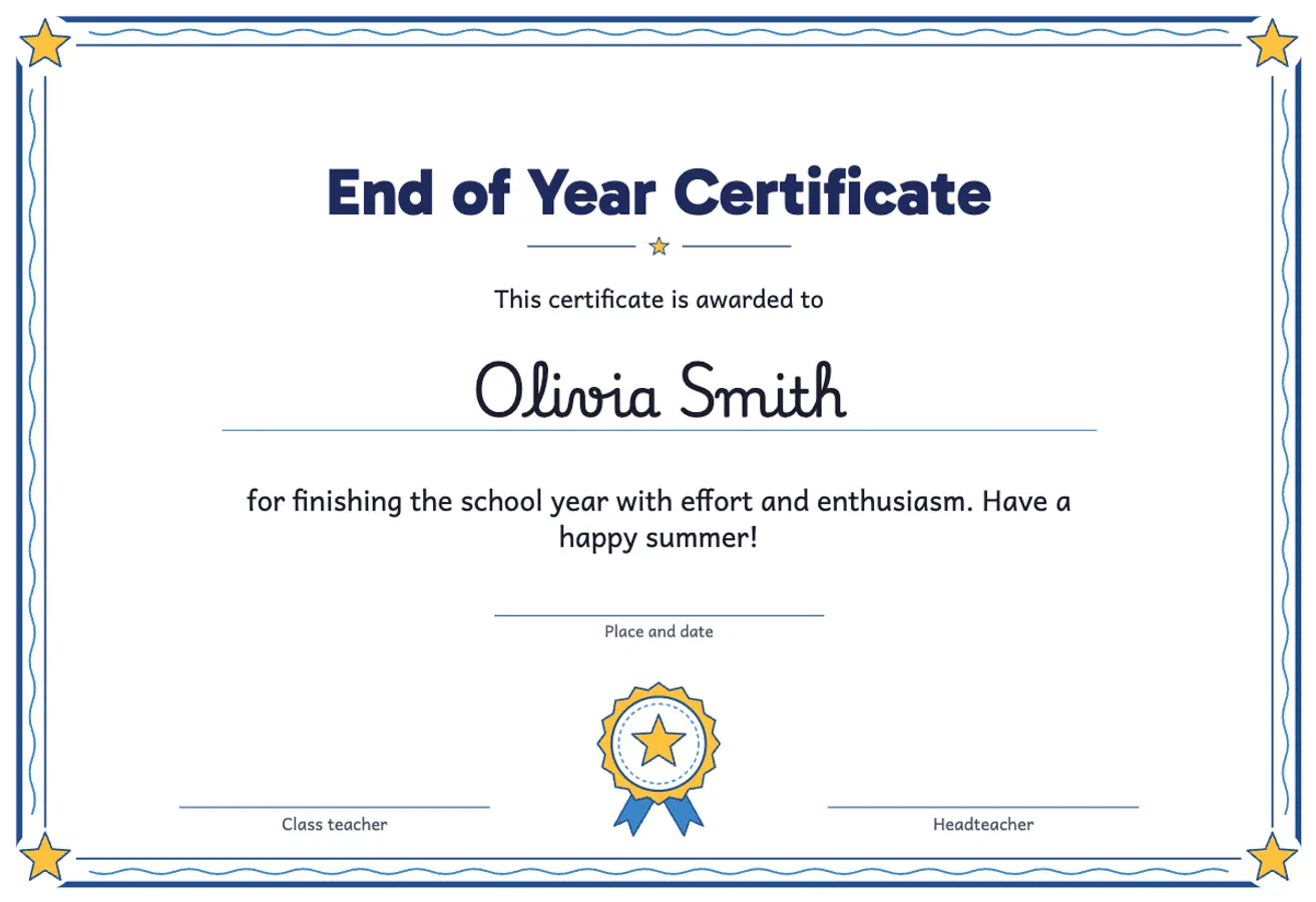 Printable award certificates for students: sample printable A4 worksheet, first page of the student sheet