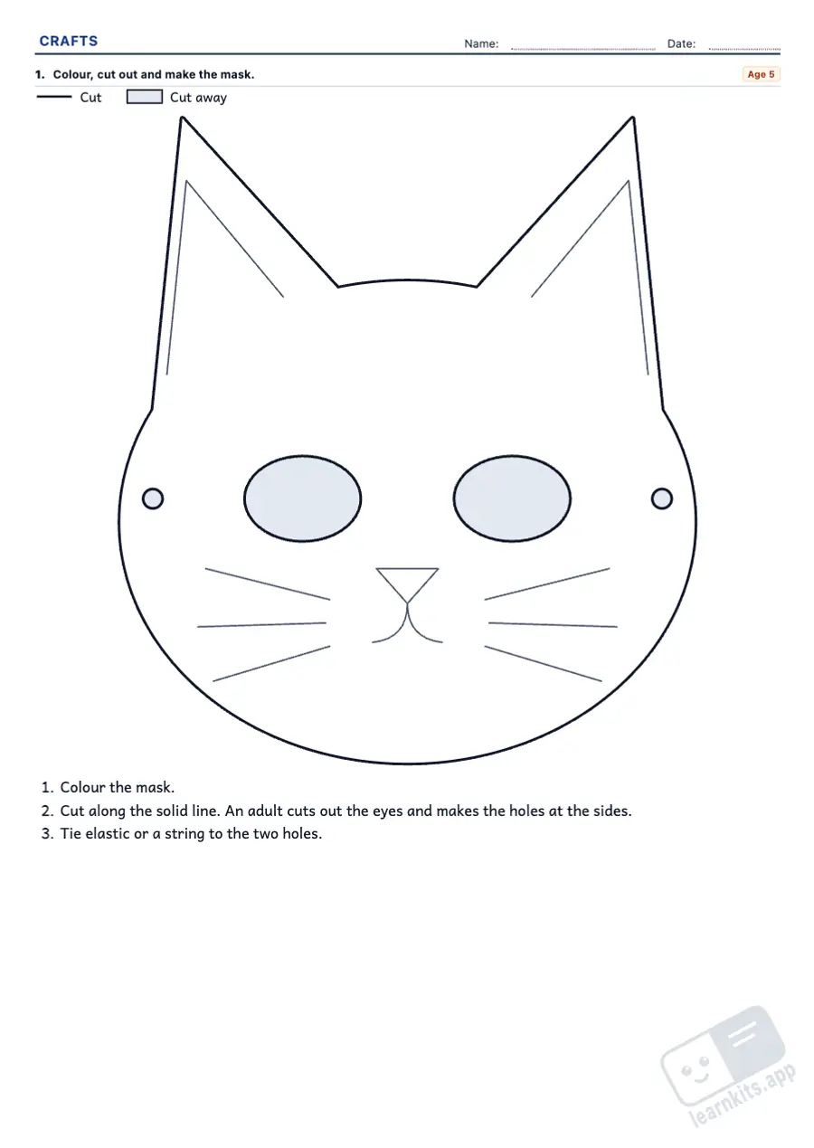 Printable crafts to cut out and make: sample printable A4 worksheet, first page of the student sheet