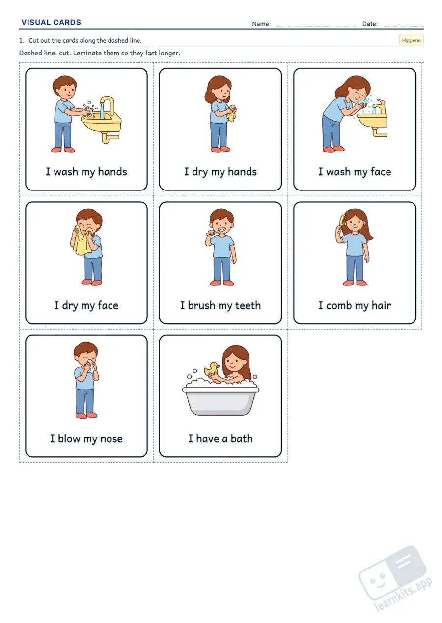 Printable visual cards by topic: sample printable A4 worksheet, first page of the student sheet
