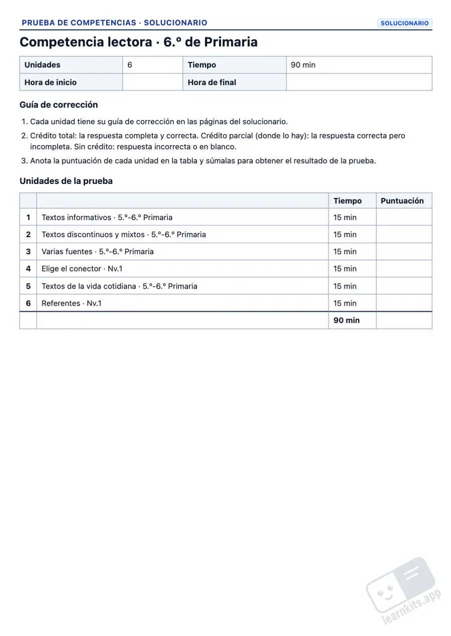 Pruebas de competencias tipo PISA para imprimir: ejemplo de solucionario de la misma ficha, primera página