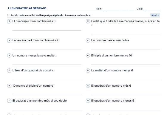 Fitxa d’exemple: Llenguatge Algebraic