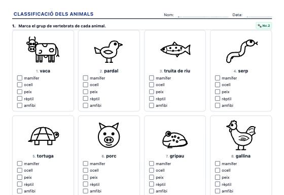 Fitxa d’exemple: Classificació dels Animals