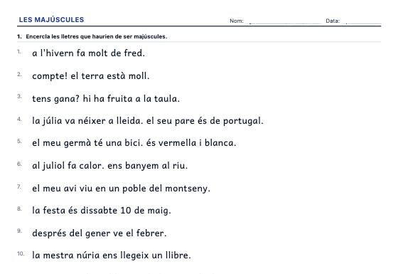 Fitxa d’exemple: Majúscules