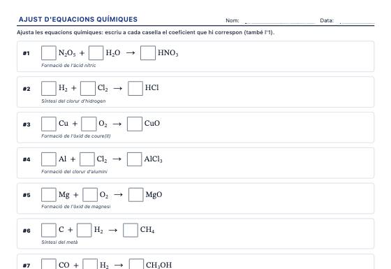 Fitxa d’exemple: Ajust d'Equacions Químiques