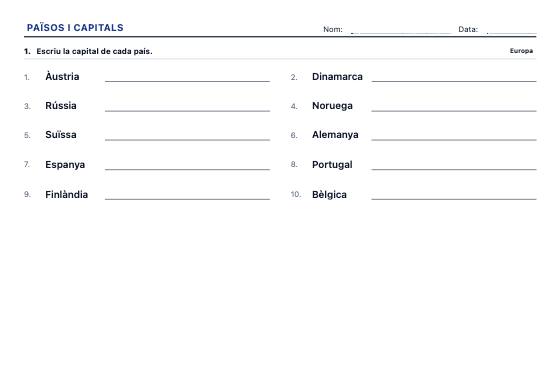 Fitxa d’exemple: Països i Capitals