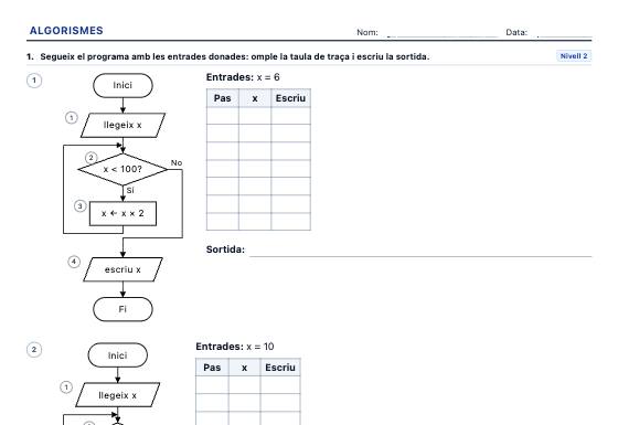 Fitxa d’exemple: Diagrames de Flux i Algorismes