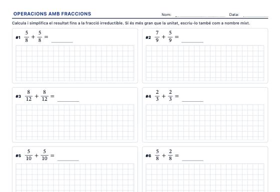Fitxa d’exemple: Operacions amb Fraccions