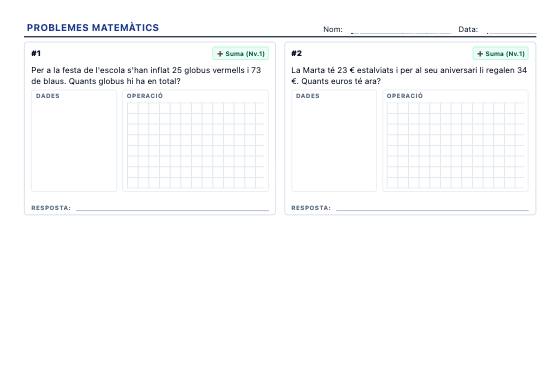 Fitxa d’exemple: Problemes Matemàtics Raonats