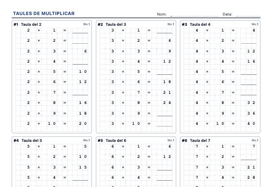 Fitxa d’exemple: Taules de Multiplicar