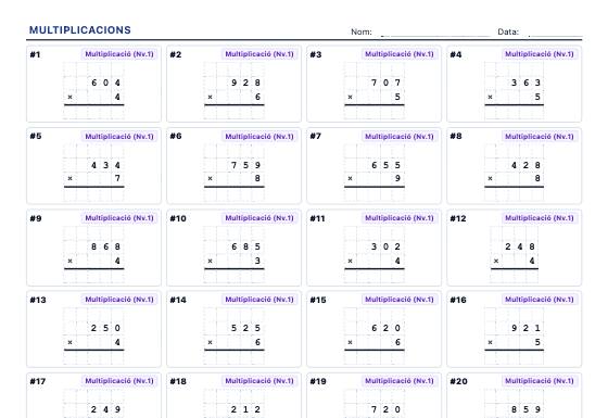 Fitxa d’exemple: Multiplicacions