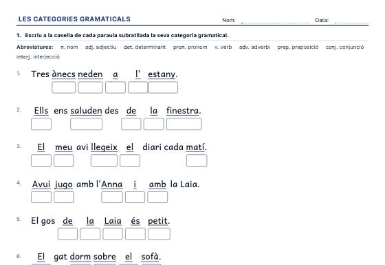 Fitxa d’exemple: Categories Gramaticals