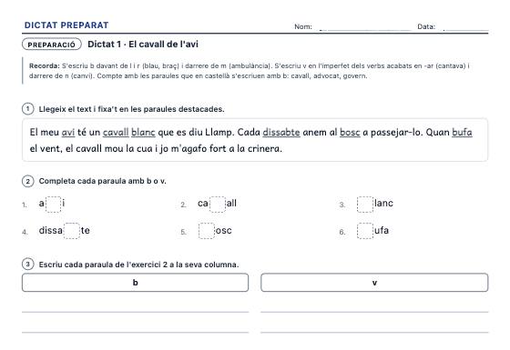 Fitxa d’exemple: Dictats Preparats