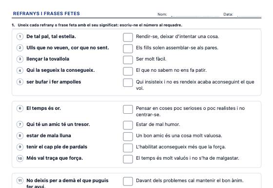Fitxa d’exemple: Refranys i Frases Fetes