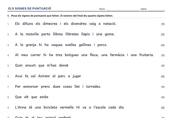 Fitxa d’exemple: Signes de Puntuació