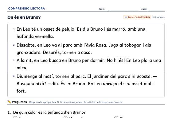 Fitxa d’exemple: Comprensió Lectora