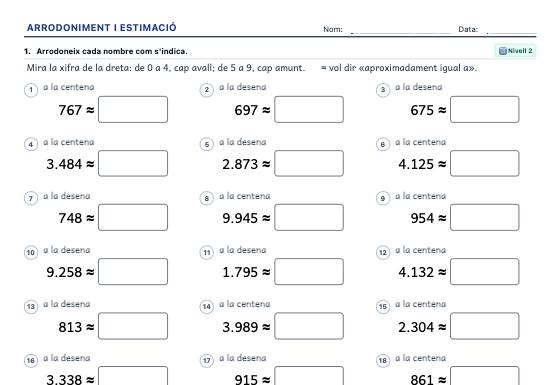 Fitxa d’exemple: Arrodoniment i Estimació