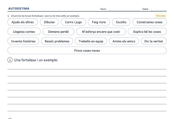 Fitxa d’exemple: Autoestima i Fortaleses