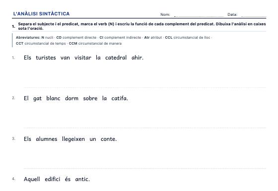 Fitxa d’exemple: Anàlisi Sintàctica