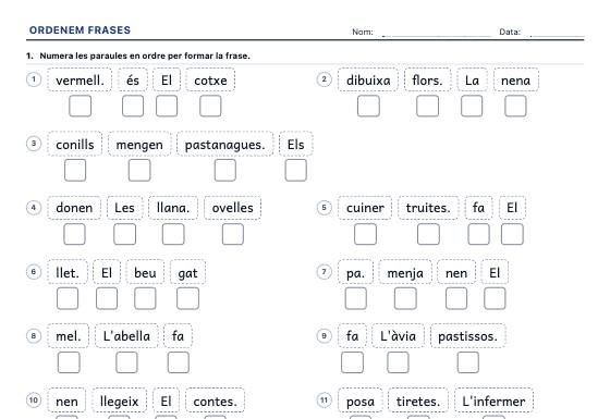Fitxa d’exemple: Per Ordenar Frases