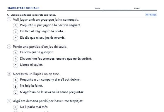 Fitxa d’exemple: Habilitats Socials