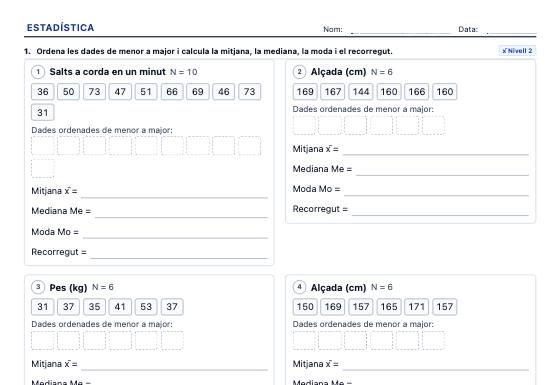 Fitxa d’exemple: Mitjana, Mediana i Moda