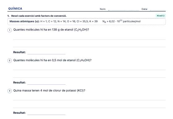 Fitxa d’exemple: Exercicis de Concentració i Estequiometria