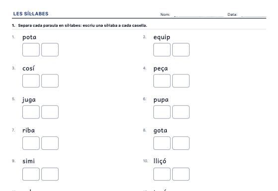 Fitxa d’exemple: Divisió Sil·làbica
