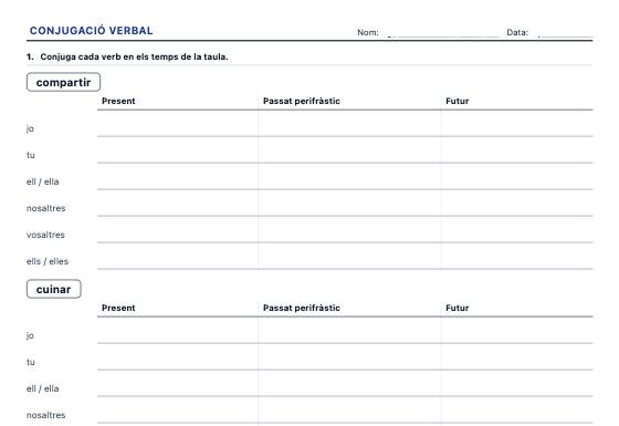 Fitxa d’exemple: Conjugació Verbal
