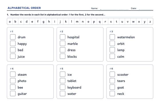 Sample worksheet: Alphabetical Order