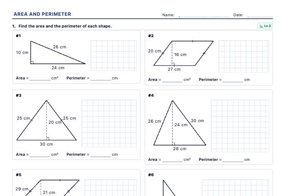 Sample worksheet: Area and Perimeter