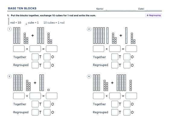 Sample worksheet: Base Ten Blocks
