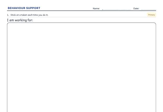 Sample worksheet: Token Board and Behaviour Chart