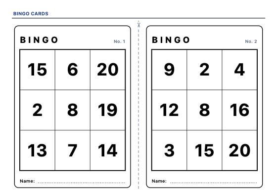 Sample worksheet: Bingo