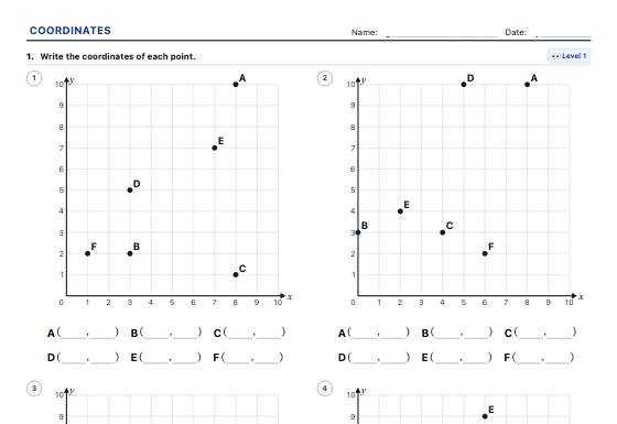 Sample worksheet: Coordinate Plane