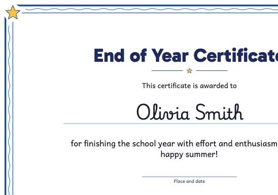 Sample worksheet: Award Certificate