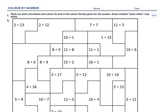 Sample worksheet: Colour by Number Maths