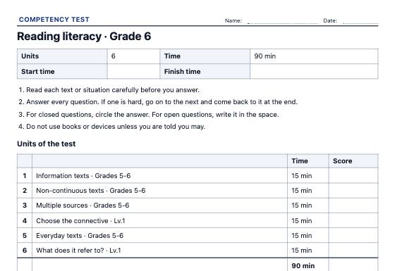 Sample worksheet: PISA-Style Competency Test