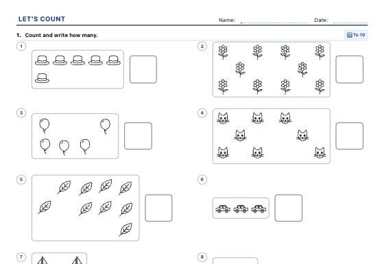 Sample worksheet: Counting