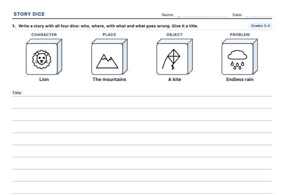 Sample worksheet: Creative Writing Prompts