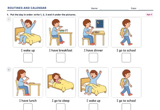 Sample worksheet: Daily Routine and Calendar
