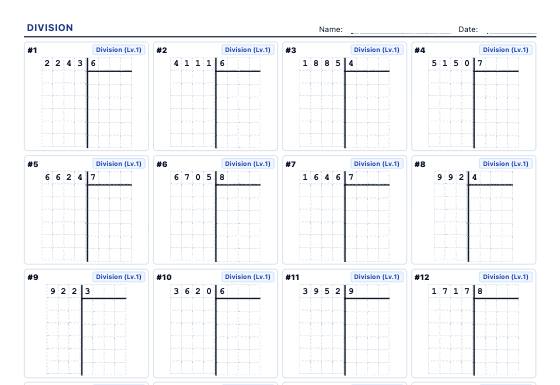 Sample worksheet: Long Division