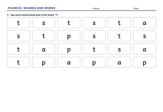 Sample worksheet: Phonics