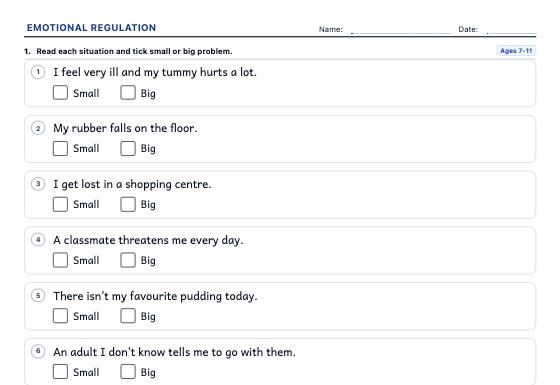 Sample worksheet: Emotional Regulation