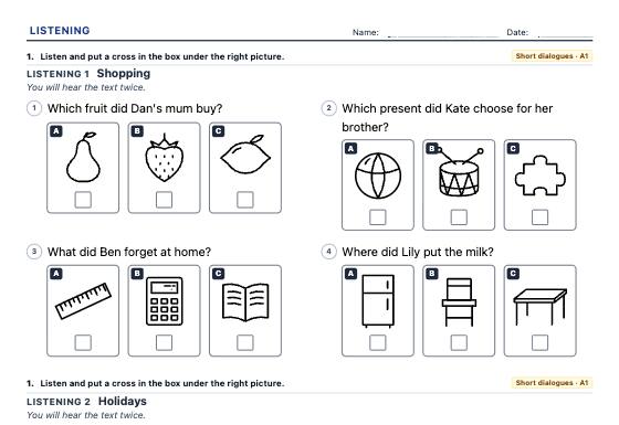 Sample worksheet: ESL Listening
