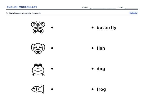 Sample worksheet: English Picture Vocabulary