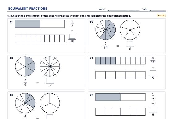 Sample worksheet: Equivalent Fractions