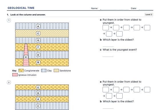 Sample worksheet: Geological Time and Fossils